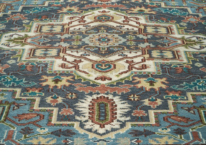 8x10 Blue, Ivory, Aqua Color Hand Knotted Oushak Wool Traditional Oriental Rug