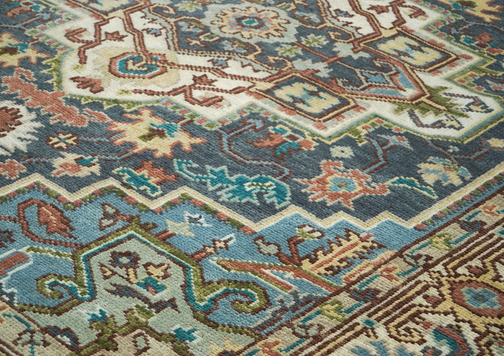 8x10 Blue, Ivory, Aqua Color Hand Knotted Oushak Wool Traditional Oriental Rug