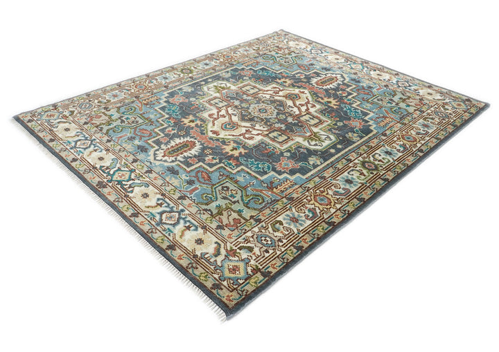 8x10 Blue, Ivory, Aqua Color Hand Knotted Oushak Wool Traditional Oriental Rug