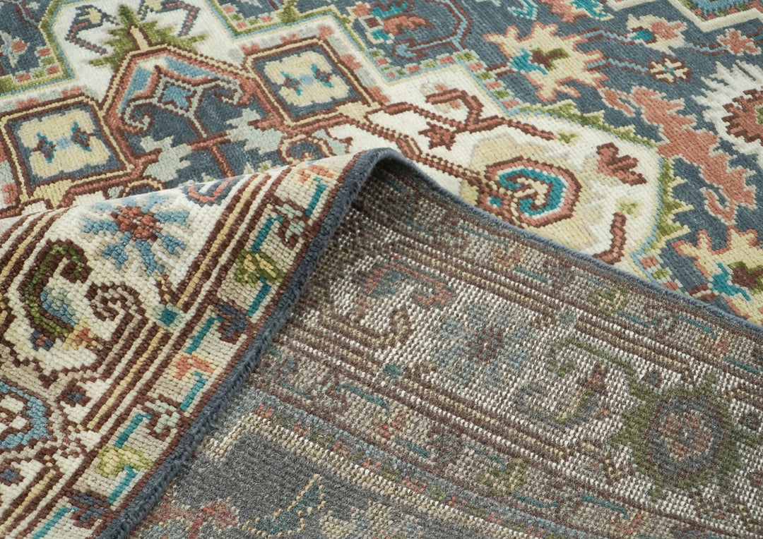 8x10 Blue, Ivory, Aqua Color Hand Knotted Oushak Wool Traditional Oriental Rug