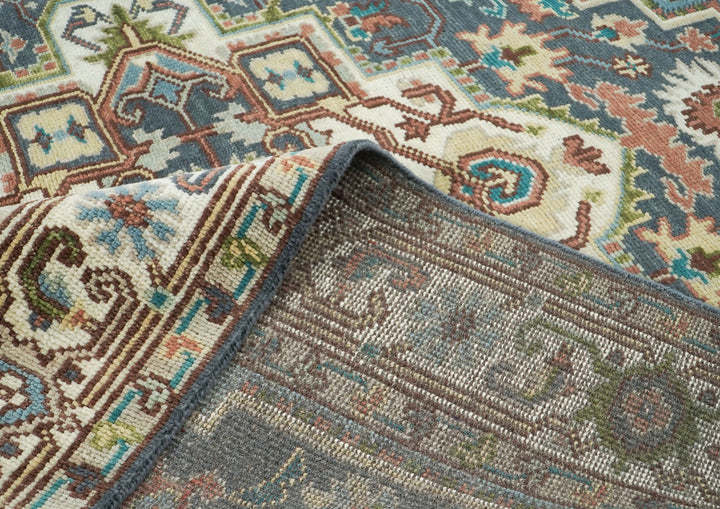 8x10 Blue, Ivory, Aqua Color Hand Knotted Oushak Wool Traditional Oriental Rug