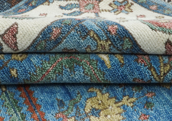 8x10 Blue, Ivory, Gold Color Hand Knotted Oushak Wool Transitional Oriental Rug