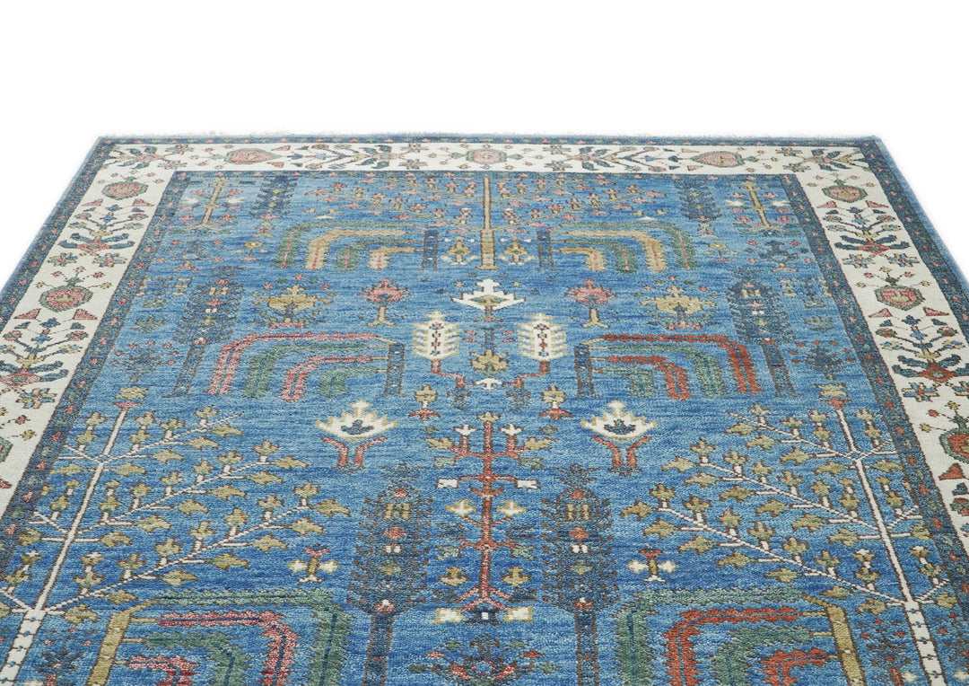 8x10 Blue, Ivory, Gold Color Hand Knotted Oushak Wool Transitional Oriental Rug