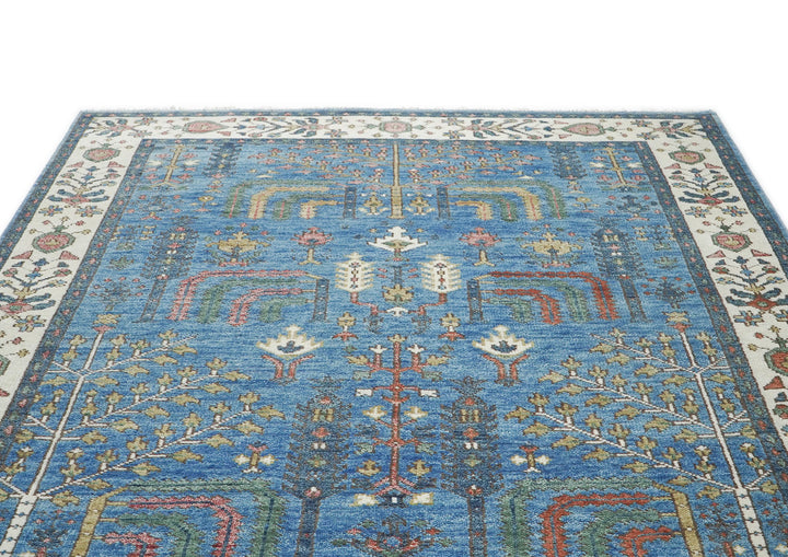 8x10 Blue, Ivory, Gold Color Hand Knotted Oushak Wool Transitional Oriental Rug