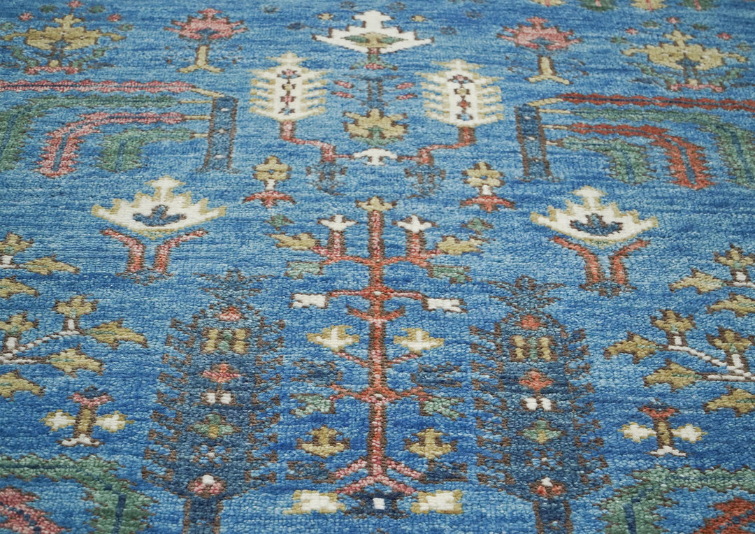 8x10 Blue, Ivory, Gold Color Hand Knotted Oushak Wool Transitional Oriental Rug