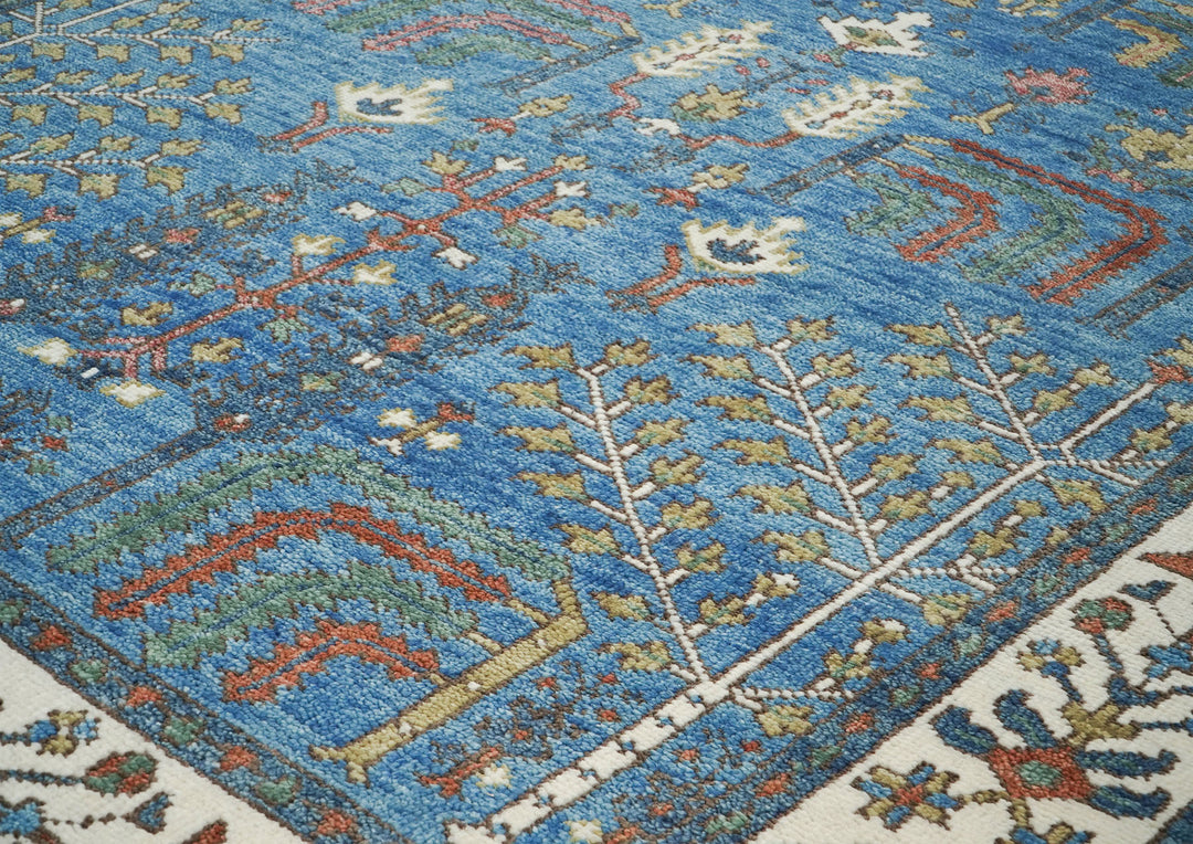 8x10 Blue, Ivory, Gold Color Hand Knotted Oushak Wool Transitional Oriental Rug