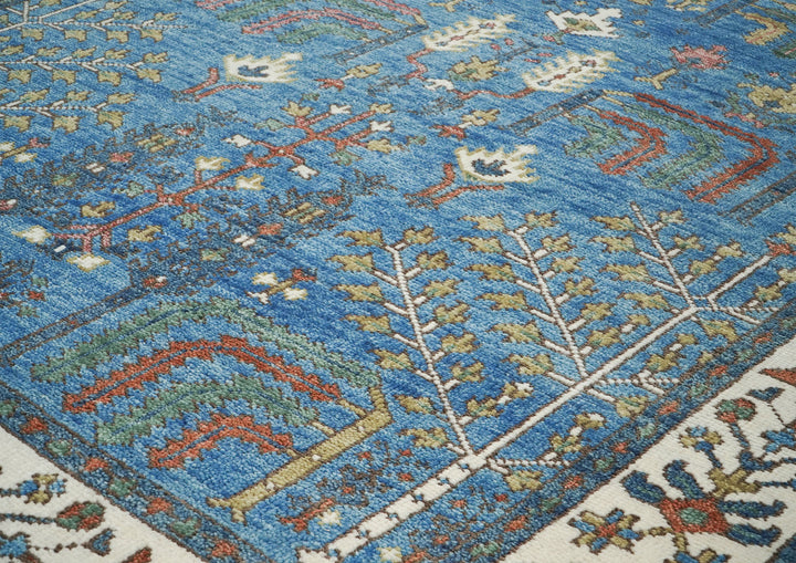 8x10 Blue, Ivory, Gold Color Hand Knotted Oushak Wool Transitional Oriental Rug