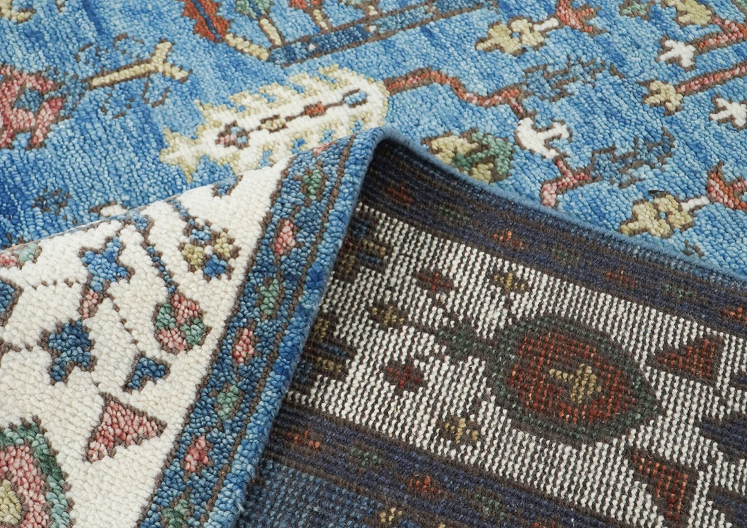 8x10 Blue, Ivory, Gold Color Hand Knotted Oushak Wool Transitional Oriental Rug