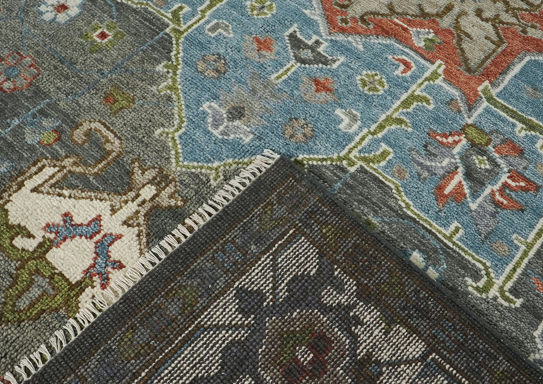 10x14 Gray, Blue, Lime Color Hand Knotted Oushak Wool  Oriental Rug