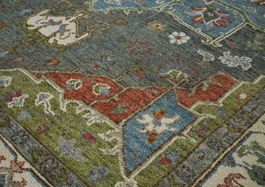 10x14 Gray, Blue, Lime Color Hand Knotted Oushak Wool  Oriental Rug