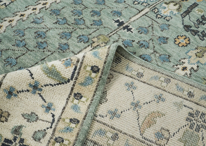 10x14 Aqua, Ivory, Tan Color Hand Knotted Oushak Wool Transitional Oriental Rug