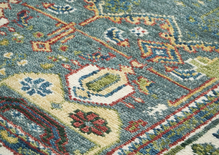 5x8 Teal, Ivory, Lime Color Hand Knotted Oushak Wool Transitional Oriental Rug