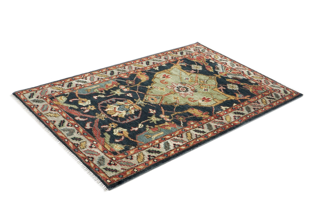 5x8 Blue, Lime, Beige Color Hand Knotted Oushak Wool  Oriental Rug