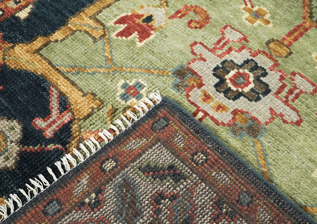 5x8 Blue, Lime, Beige Color Hand Knotted Oushak Wool Arts & Crafts Oriental Rug