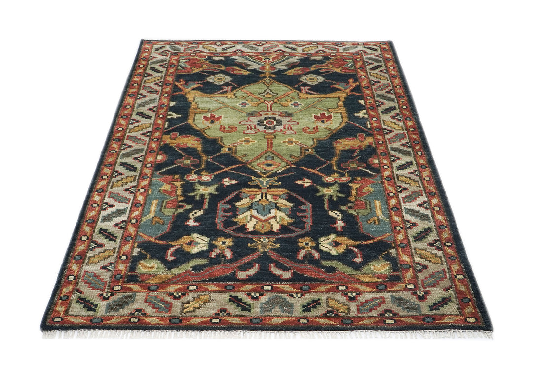 5x8 Blue, Lime, Beige Color Hand Knotted Oushak Wool  Oriental Rug