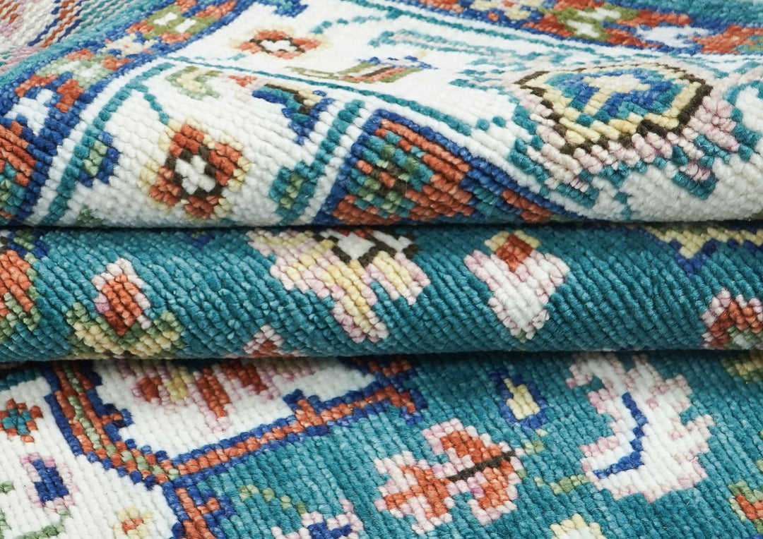 5x8 Turquoise, Ivory, Burnt Orange Go Color Hand Knotted Oushak Wool Traditional Oriental Rug