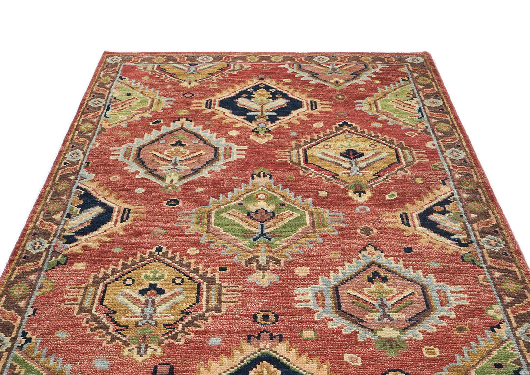 5x8 Rose, Gold, Lime Color Hand Knotted Oushak Wool  Oriental Rug