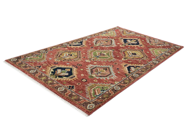 5x8 Rose, Gold, Lime Color Hand Knotted Oushak Wool Arts & Crafts Oriental Rug