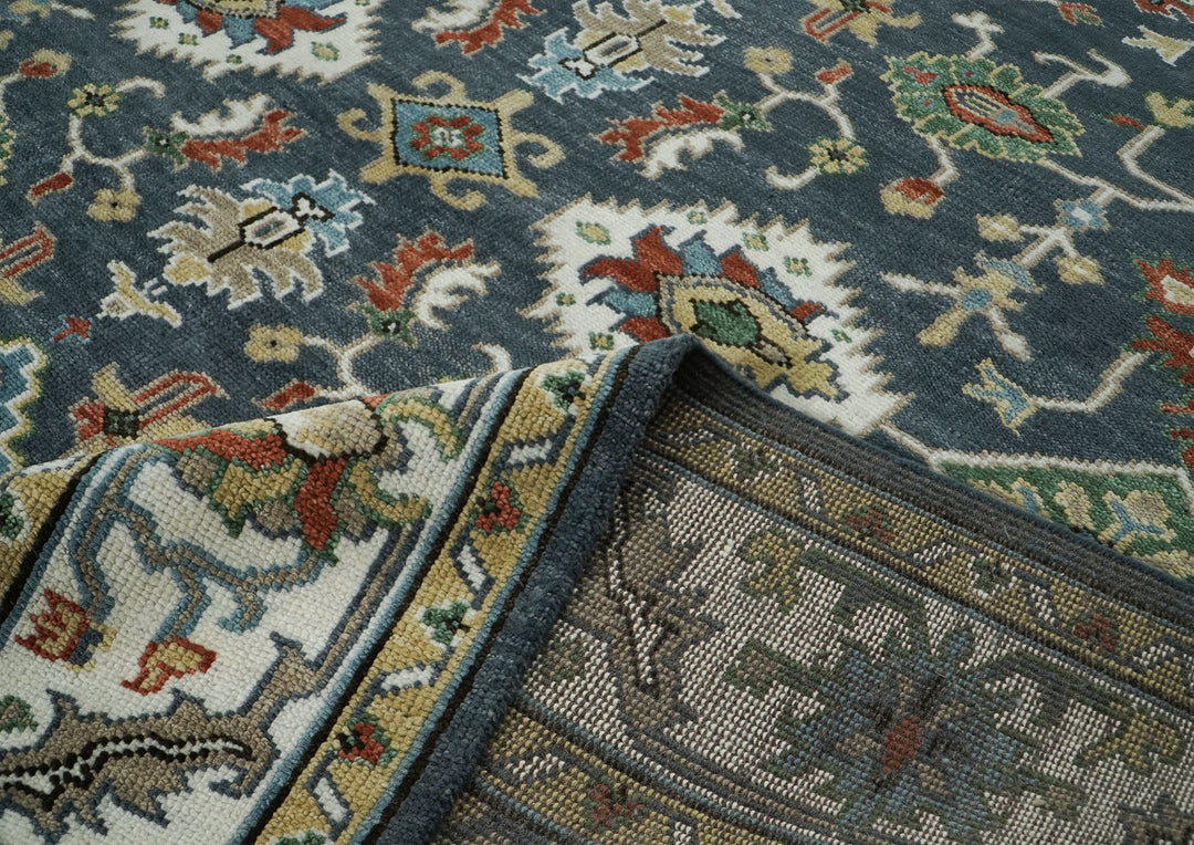 10x14 Dark Blue, Ivory, Green Color Hand Knotted Oushak Wool Arts and Crafts Oriental Rug