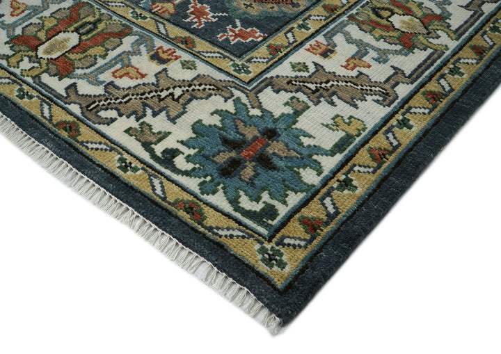 10x14 Dark Blue, Ivory, Green Color Hand Knotted Oushak Wool Arts and Crafts Oriental Rug