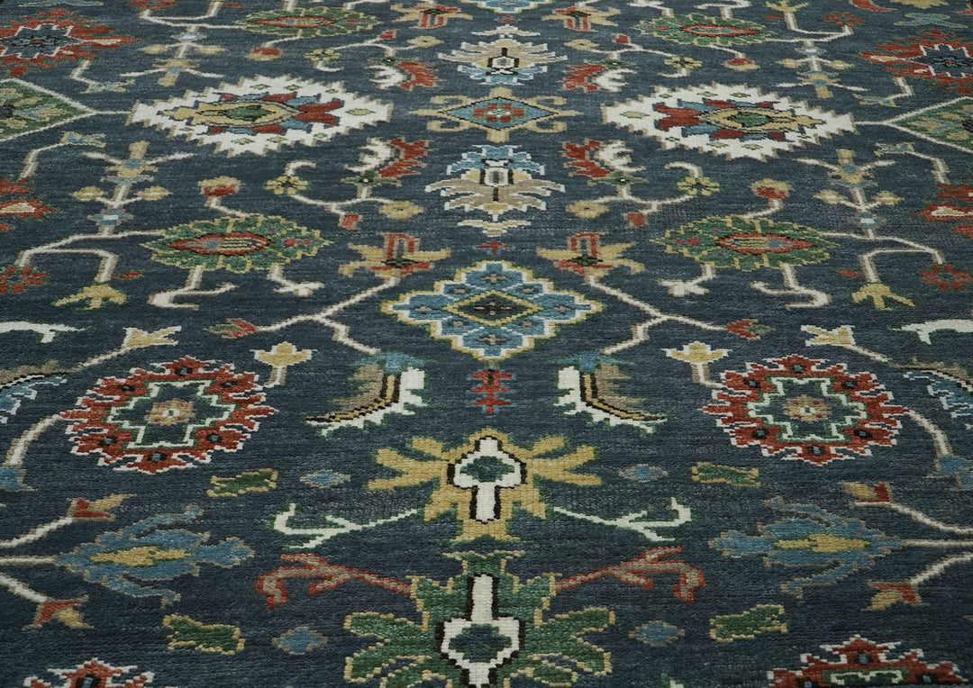 10x14 Dark Blue, Ivory, Green Color Hand Knotted Oushak Wool Arts and Crafts Oriental Rug