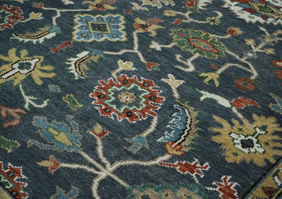 10x14 Dark Blue, Ivory, Green Color Hand Knotted Oushak Wool Arts and Crafts Oriental Rug