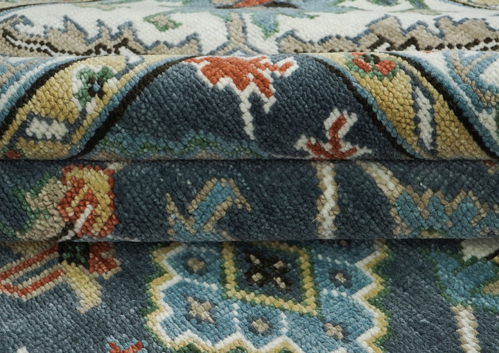 10x14 Dark Blue, Ivory, Green Color Hand Knotted Oushak Wool Arts and Crafts Oriental Rug