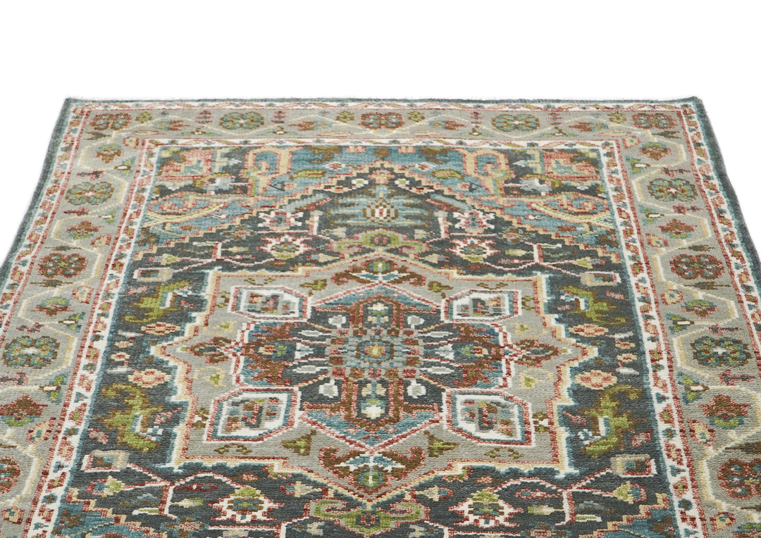 5x8 Gray, Aqua, Slate Color Hand Knotted Oushak Wool Traditional Oriental Rug