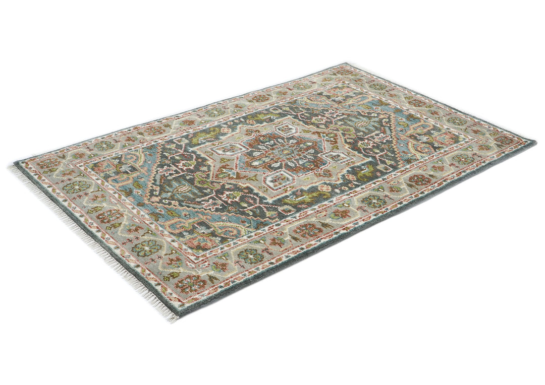 5x8 Gray, Aqua, Slate Color Hand Knotted Oushak Wool Traditional Oriental Rug