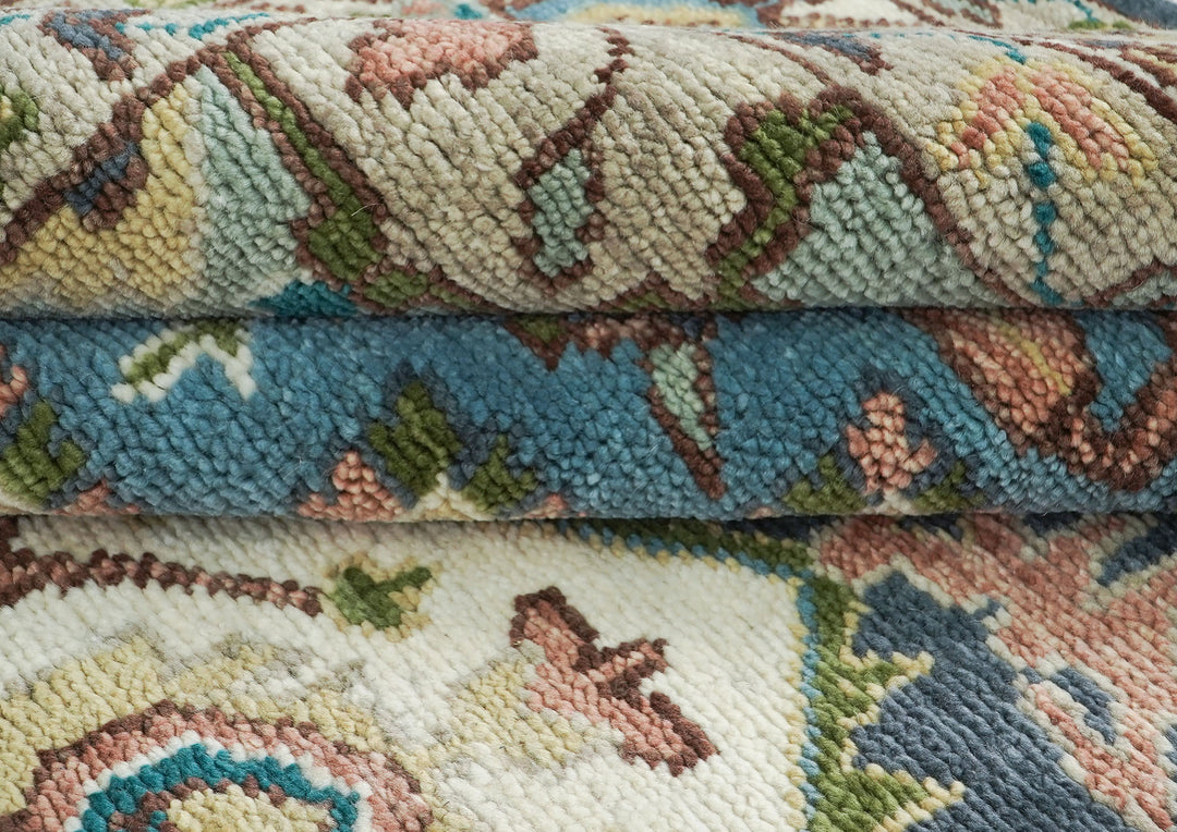 10x14 Blue, Ivory, Gray Color Hand Knotted Oushak Wool  Oriental Rug