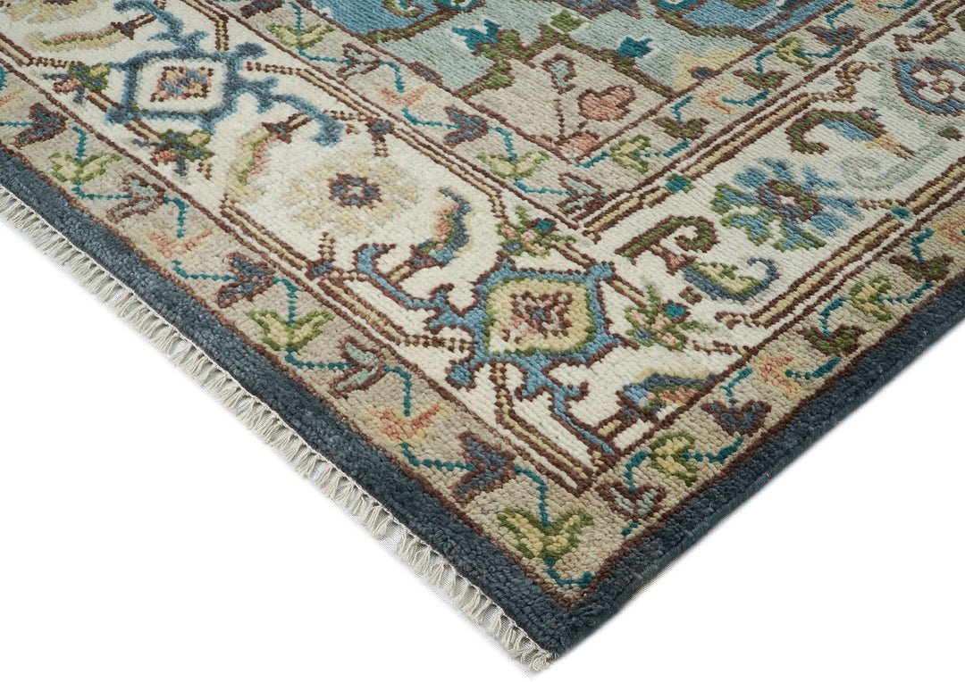 10x14 Blue, Ivory, Gray Color Hand Knotted Oushak Wool  Oriental Rug