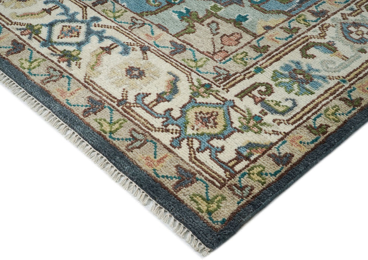 10x14 Blue, Ivory, Gray Color Hand Knotted Oushak Wool  Oriental Rug