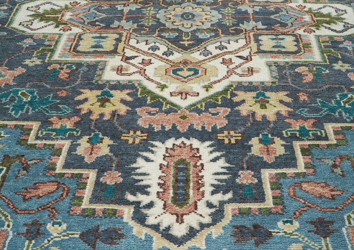 10x14 Blue, Ivory, Gray Color Hand Knotted Oushak Wool  Oriental Rug