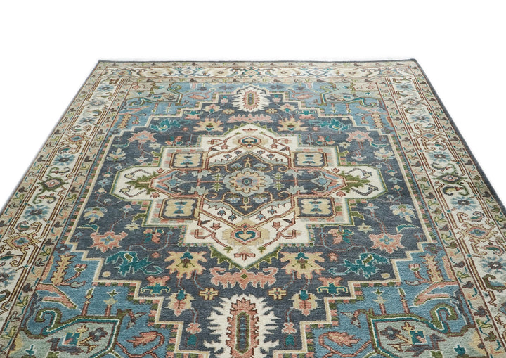 10x14 Blue, Ivory, Gray Color Hand Knotted Oushak Wool  Oriental Rug