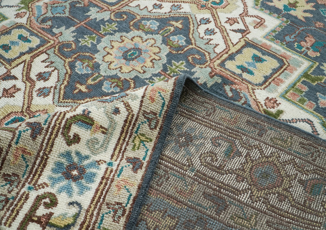 10x14 Blue, Ivory, Gray Color Hand Knotted Oushak Wool  Oriental Rug