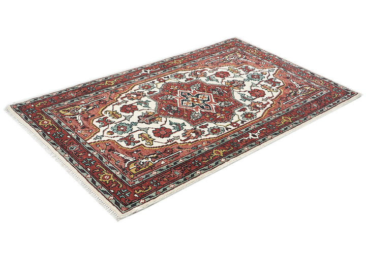 5x8 Rust, Ivory, Blush Color Hand Knotted Oushak Wool Traditional Oriental Rug