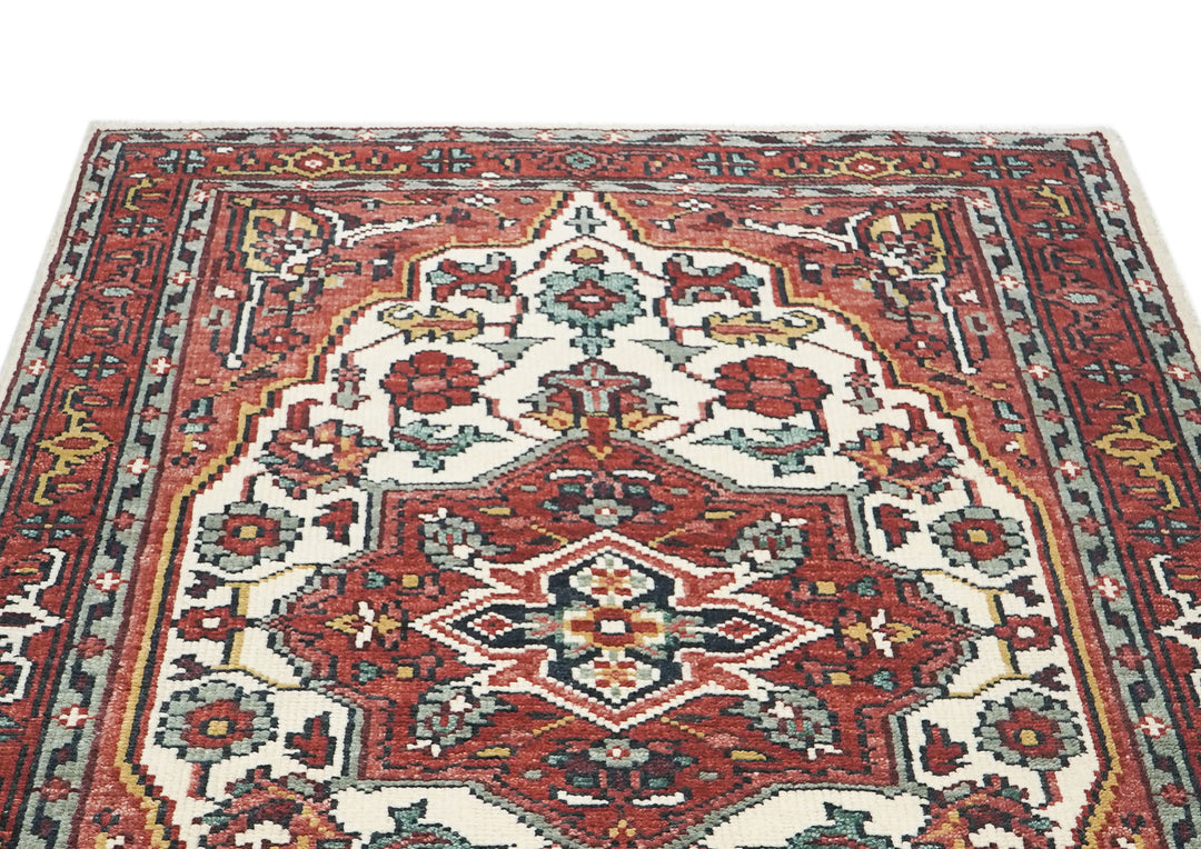 5x8 Rust, Ivory, Blush Color Hand Knotted Oushak Wool Traditional Oriental Rug