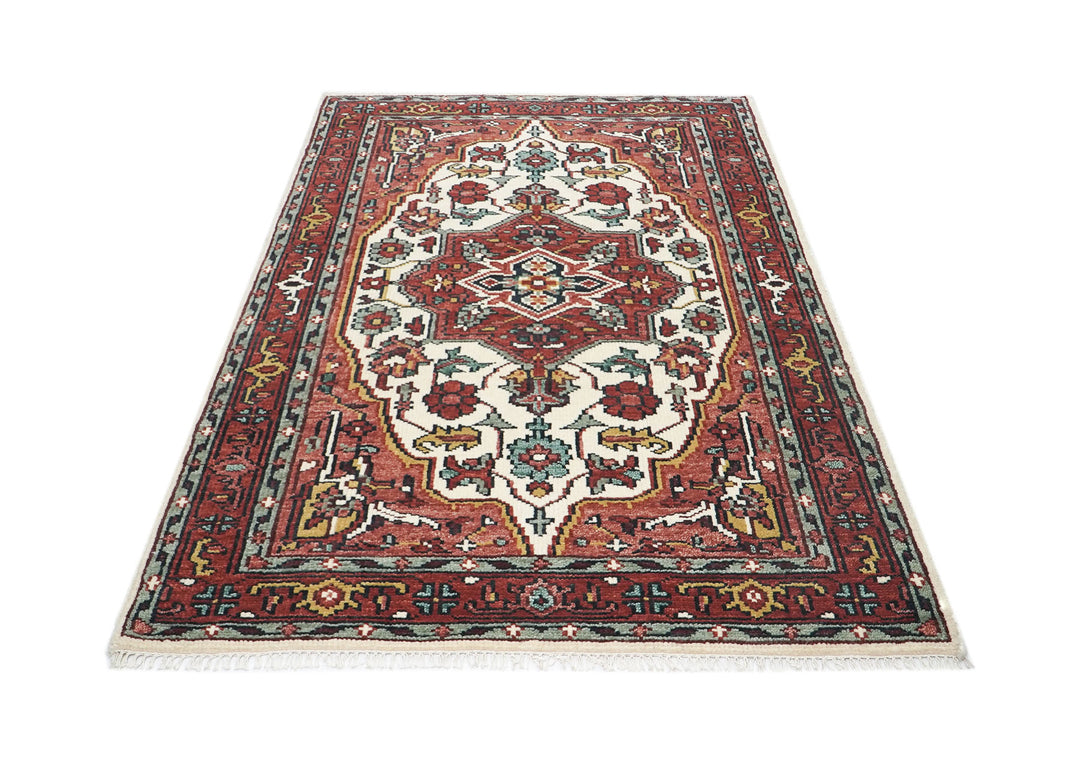 5x8 Rust, Ivory, Blush Color Hand Knotted Oushak Wool Traditional Oriental Rug
