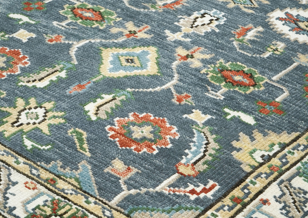 5x8 Slate, Ivory, Burnt Orange Go Color Hand Knotted Oushak Wool Arts & Crafts Oriental Rug