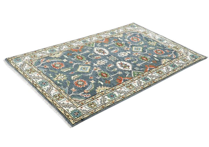 5x8 Slate, Ivory, Burnt Orange Go Color Hand Knotted Oushak Wool Arts & Crafts Oriental Rug