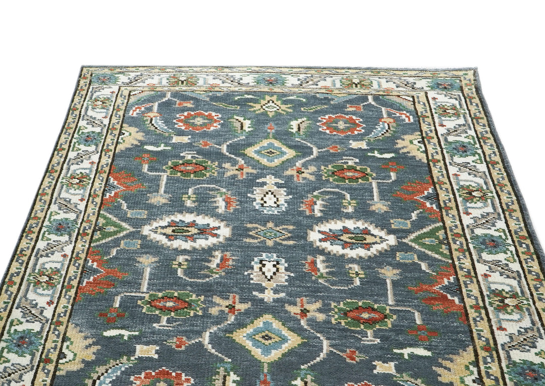 5x8 Slate, Ivory, Burnt Orange Go Color Hand Knotted Oushak Wool Arts & Crafts Oriental Rug