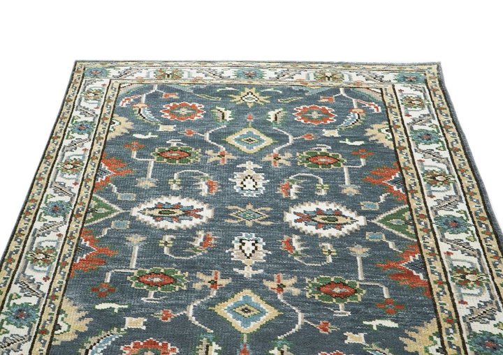 5x8 Slate, Ivory, Burnt Orange Go Color Hand Knotted Oushak Wool Arts & Crafts Oriental Rug