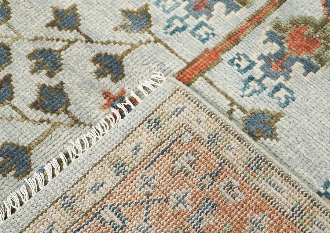 5x8 Gray, Blue, Burnt Orange Go Color Hand Knotted Oushak Wool Transitional Oriental Rug