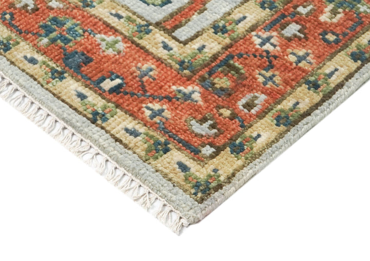 5x8 Gray, Blue, Burnt Orange Go Color Hand Knotted Oushak Wool Transitional Oriental Rug