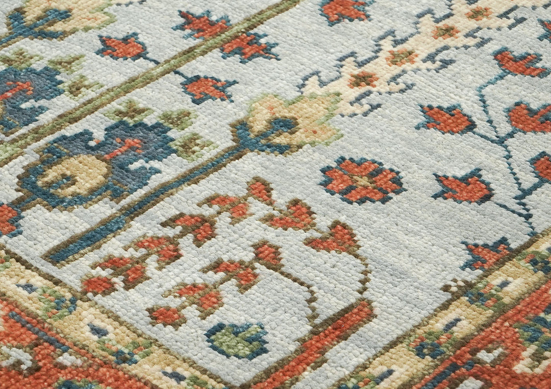 5x8 Gray, Blue, Burnt Orange Go Color Hand Knotted Oushak Wool Transitional Oriental Rug