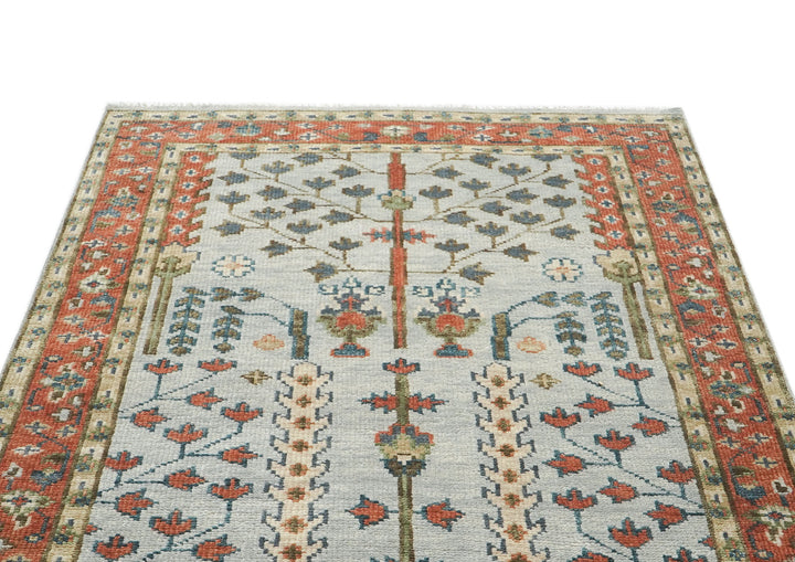 5x8 Gray, Blue, Burnt Orange Go Color Hand Knotted Oushak Wool Transitional Oriental Rug