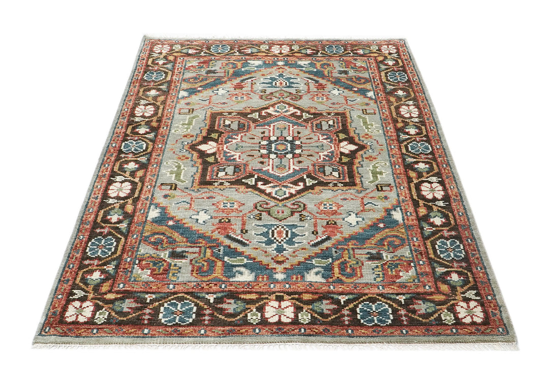 5x8 Mint, Teal, Brown Color Hand Knotted Oushak Wool Traditional Oriental Rug