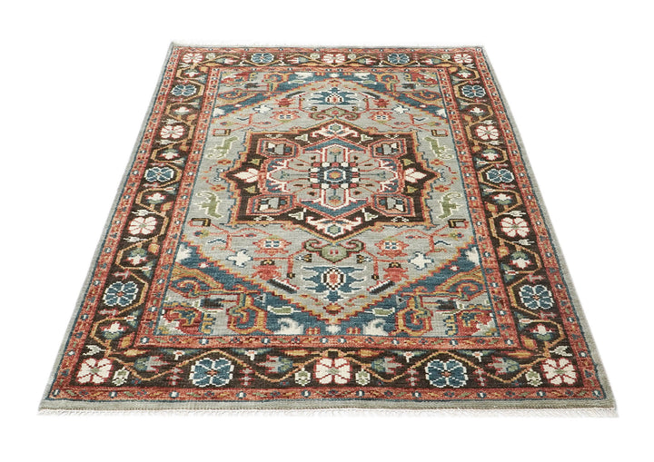 5x8 Mint, Teal, Brown Color Hand Knotted Oushak Wool Traditional Oriental Rug