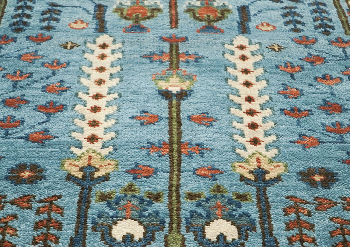5x8 Blue, Burnt Orange, Ivory Color Hand Knotted Oushak Wool Transitional Oriental Rug