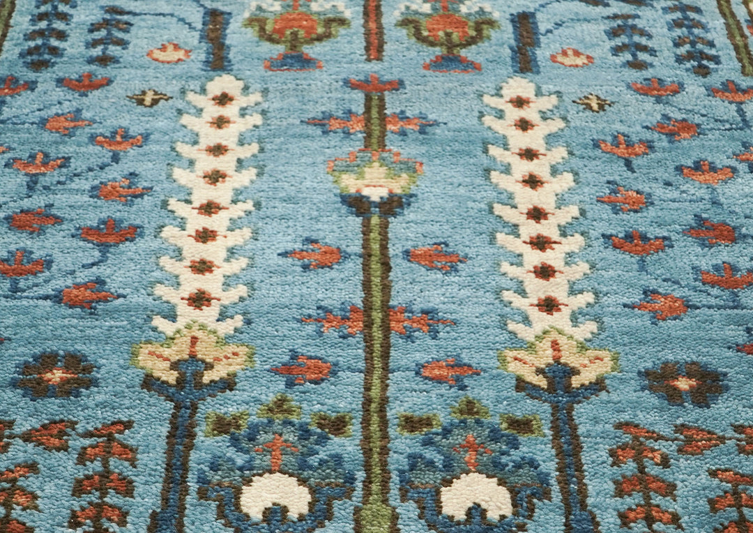5x8 Blue, Burnt Orange, Ivory Color Hand Knotted Oushak Wool Transitional Oriental Rug